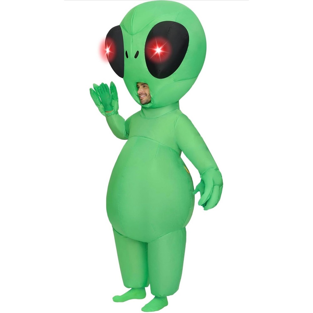 Green Inflatable Alien Costume Full Body Jumpsuit Halloween Cosplay Adult Size